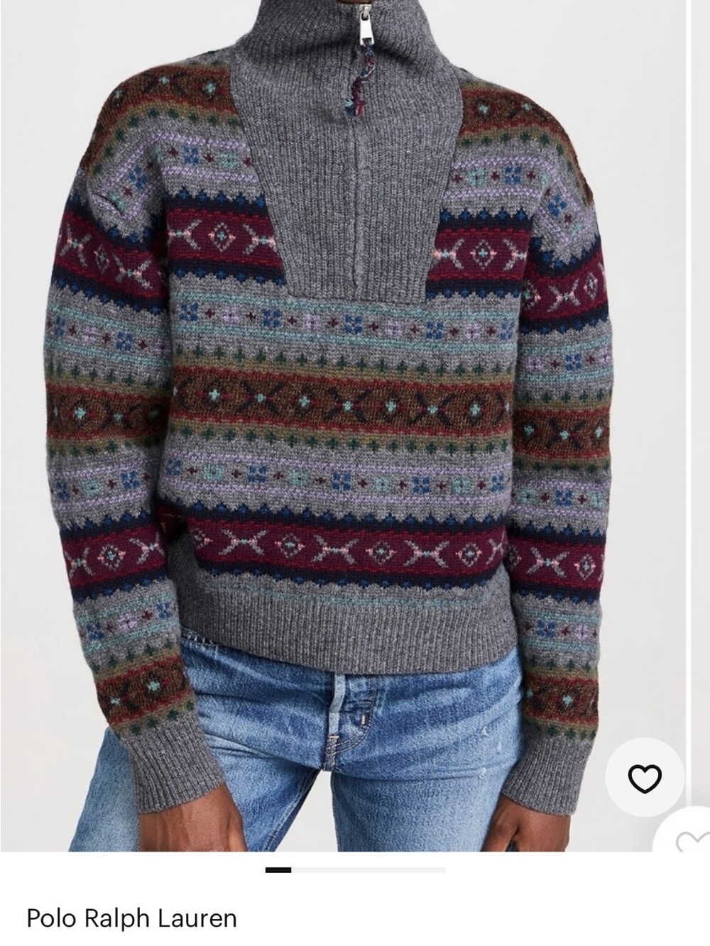Polo by Ralph Lauren Gray Fair Isle Half-Zip Sweater with Multicolor Bands
